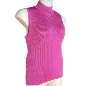 NWT Terry Lewis Classic Luxury Silk Sleeveless Shell Top Turtleneck Pink Plus 2X